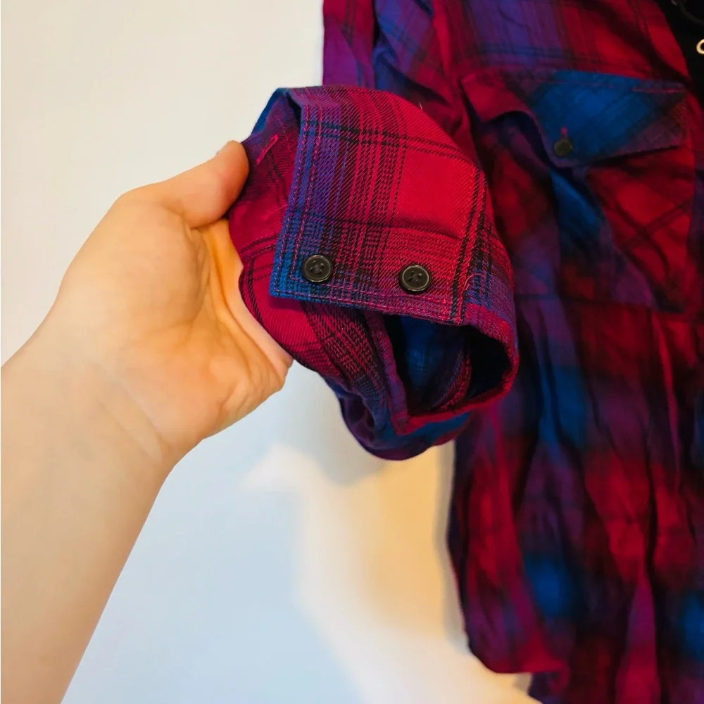 Express plaid flannel lace up long sleeve top size xs